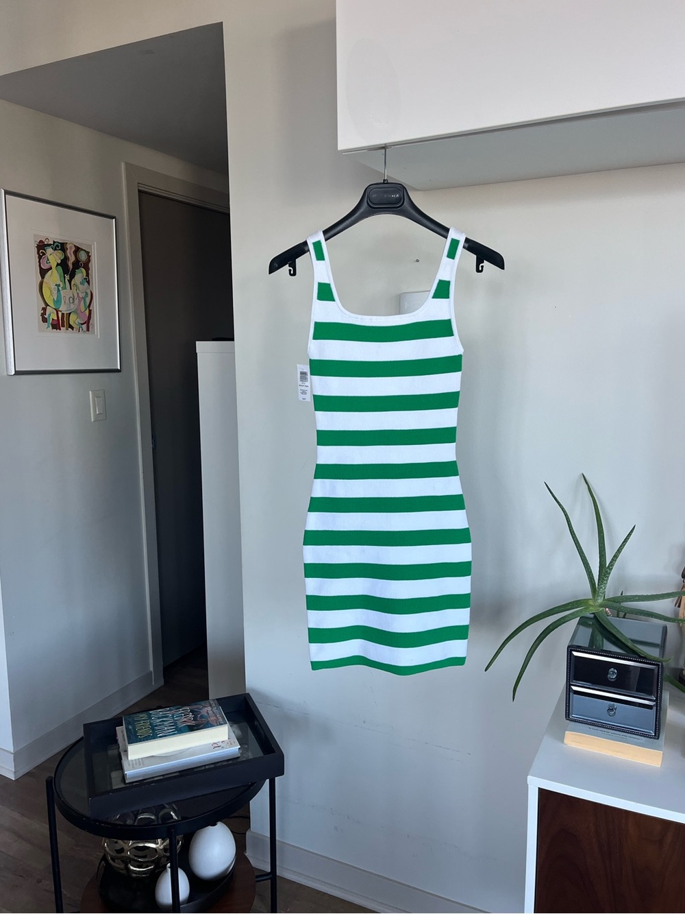 Aritzia Green and White Striped Tank Mini Dress Sz XS